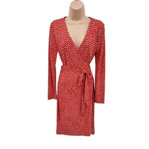 Ann‎ Taylor Wrap Dress Womens 6 Red White Polyester Valentine's Heart Print NEW